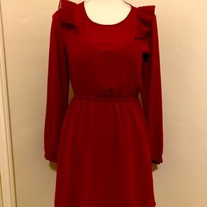 Maroon Sheer Dress Stretchy Waist